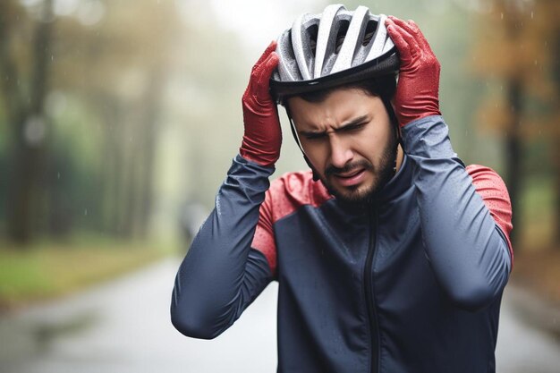 Foto müder radfahrer, während er auf seinem fahrrad fährt