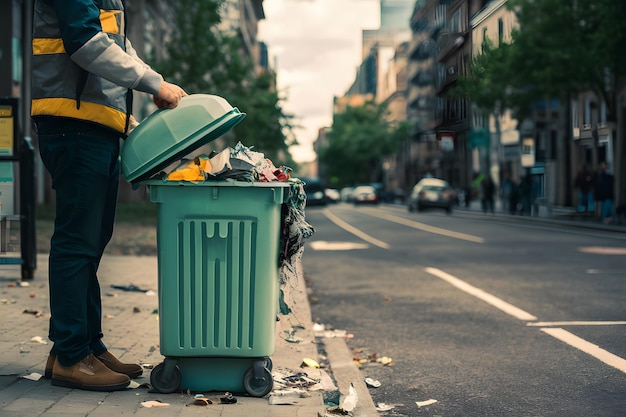 Müll, der in den Mülleimer geworfen wird, fördert Sauberkeit und Umweltbewusstsein
