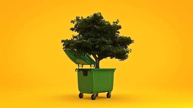 Müllcontainer mit Baum