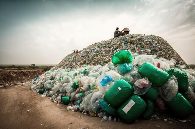 Foto mülldeponie voller plastikflaschen