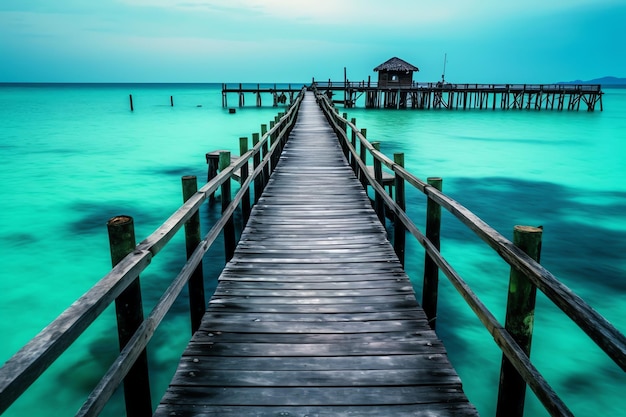 Un muelle en las aguas turquesas del mar caribe.