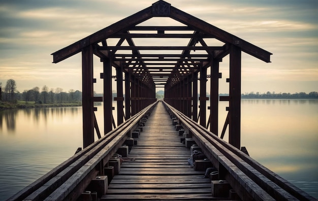 Un muelle de madera al atardecer