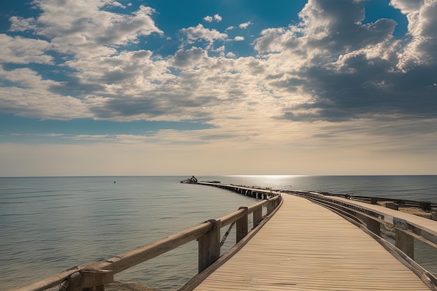 muelle de madera en la costa del mar muelle con un cielo azulmuelle de madera en la costa del mar