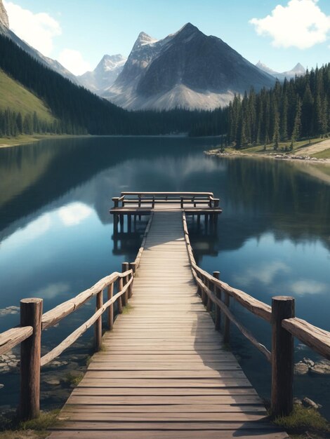 Muelle de madera en un hermoso lago