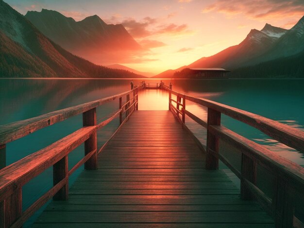 Muelle de madera en un hermoso lago