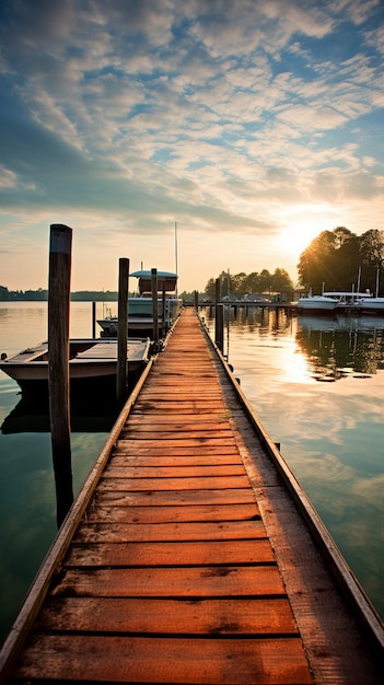 Muelle de madera en el lago