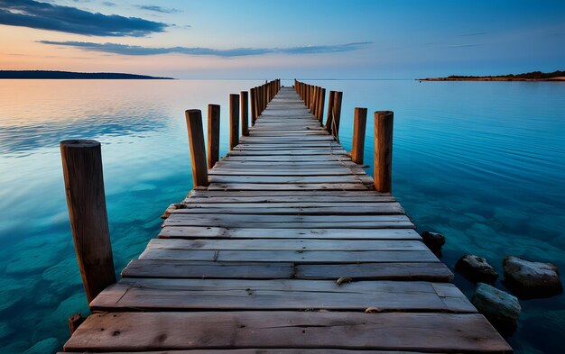 Muelle de madera y nubes oscuras