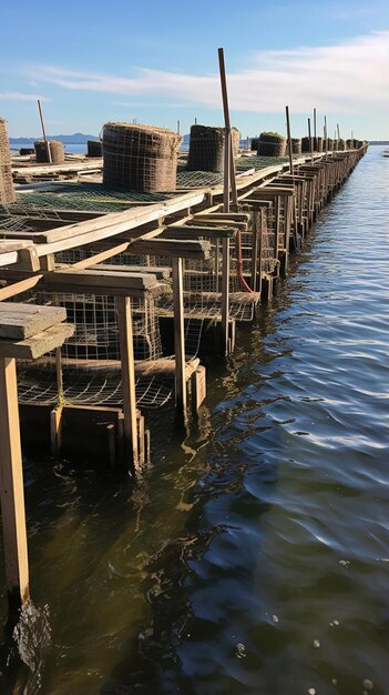 un muelle con un montón de jaulas encima