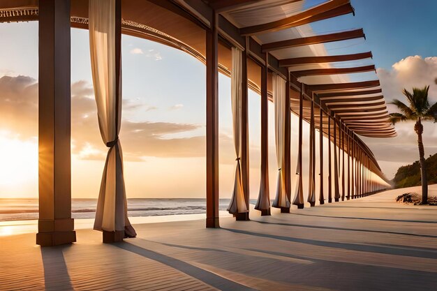 Un muelle con vista al mar y una puesta de sol.