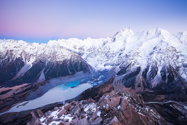 Mueller Glacier und Lake Mount Sefton und der Footstool Aoraki Mount Cook Nationalpark Neuseeland Cook