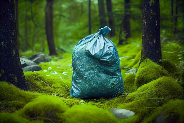 Foto müllsäcke liegen im gras. generative ki generative ki