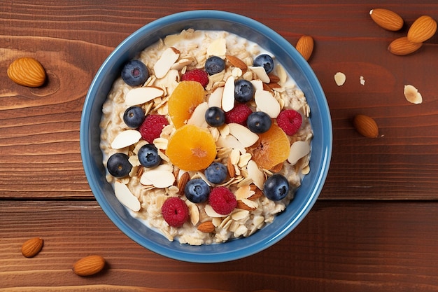 Muesli mit Hafer, Nüssen und getrockneten Früchten