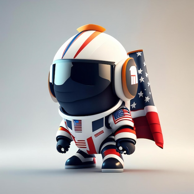 Se muestra un astronauta con casco y gafas con una bandera estadounidense.