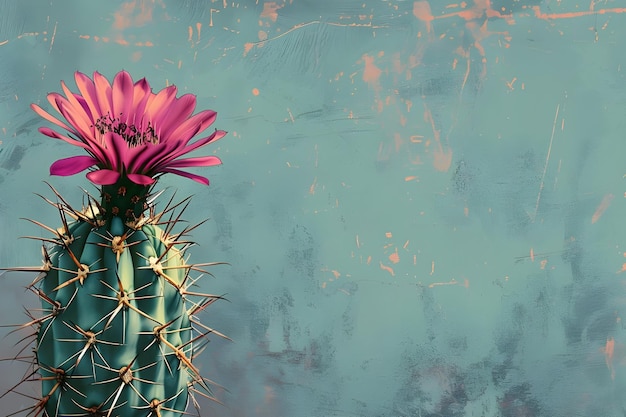 se muestra un cactus con una flor rosa