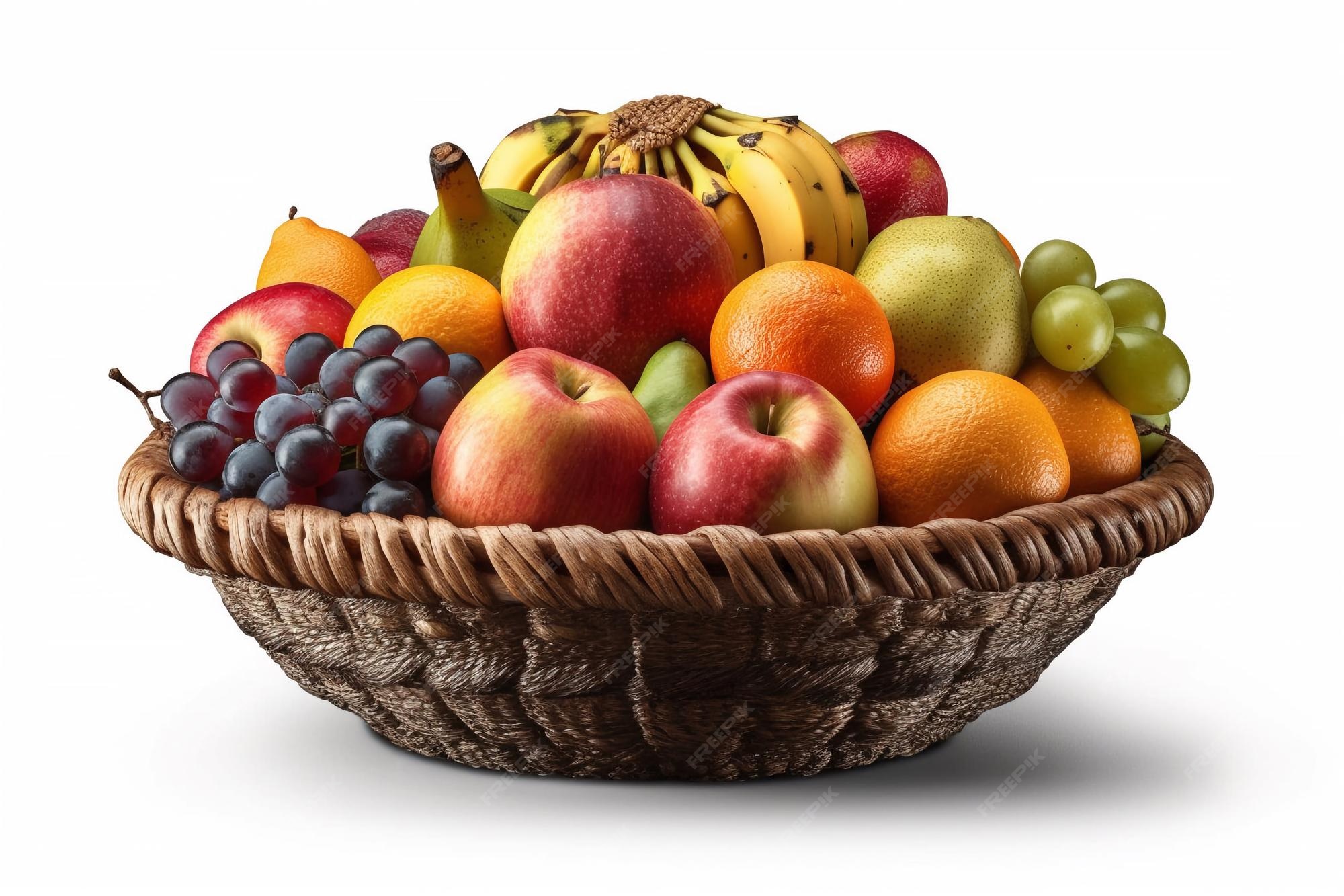 Se muestra una canasta de frutas con un fondo blanco Foto Premium Se muestra una canasta de frutas con un fondo blanco Foto Premium