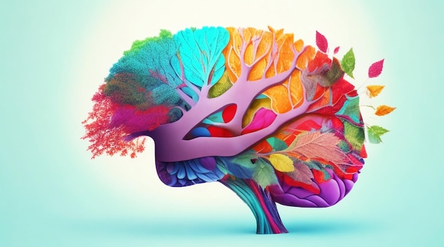 Se muestra un cerebro colorido con un árbol en el medio.