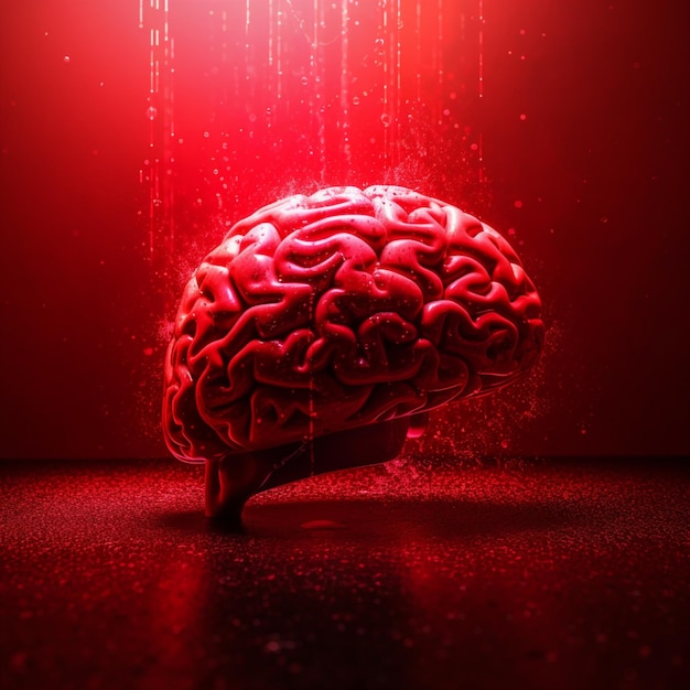 Se muestra un cerebro rojo frente a un fondo rojo.