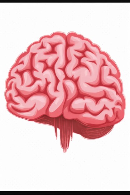 Se muestra un cerebro rosado con una punta roja sobre un fondo blanco.