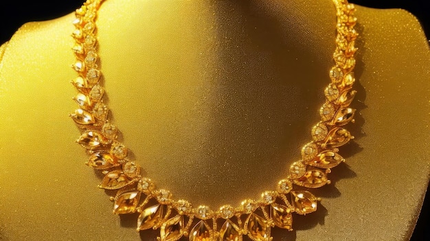 Se muestra un collar de oro con diamantes y diamantes.