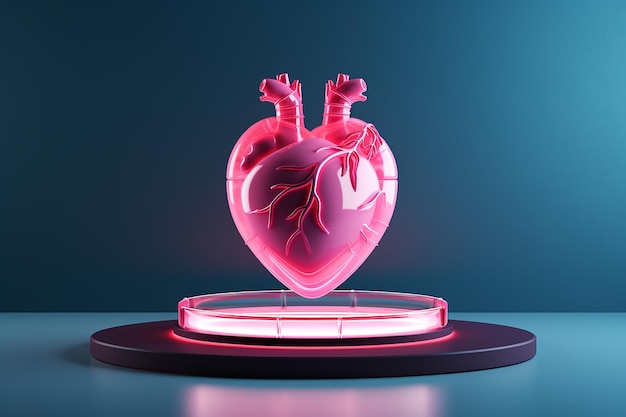 Muestra de corazón Imagen 3D en un podio AR 32 Estilo radiante