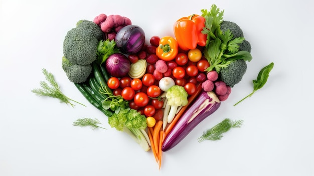 Se muestra un corazón de verduras con forma de corazón en el medio.