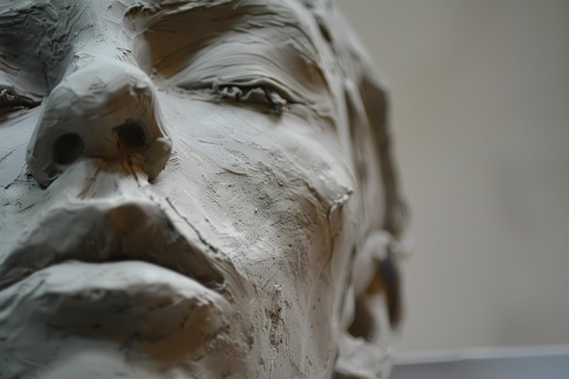 Se muestra una escultura de arcilla de la cara de un hombre