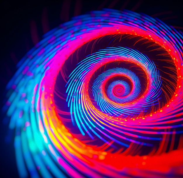 Se muestra una espiral de luces rojas y azules.