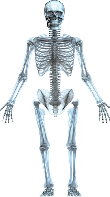 Se muestra un esqueleto humano con la espalda baja y la espalda alta.
