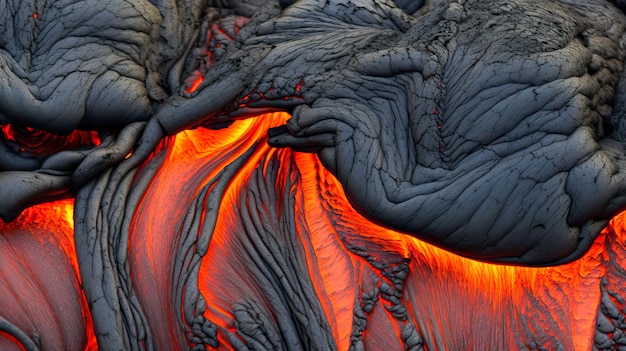 Foto se muestra un flujo de lava del volcán.