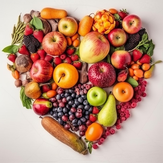 Se muestra una fruta en forma de corazón con un letrero que dice 'fruta'