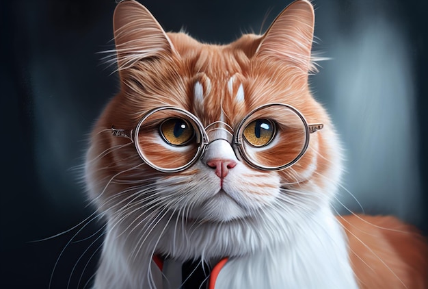 Se muestra un gato con gafas y corbata.