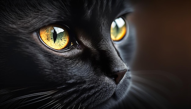 Se muestra un gato negro con ojos amarillos.