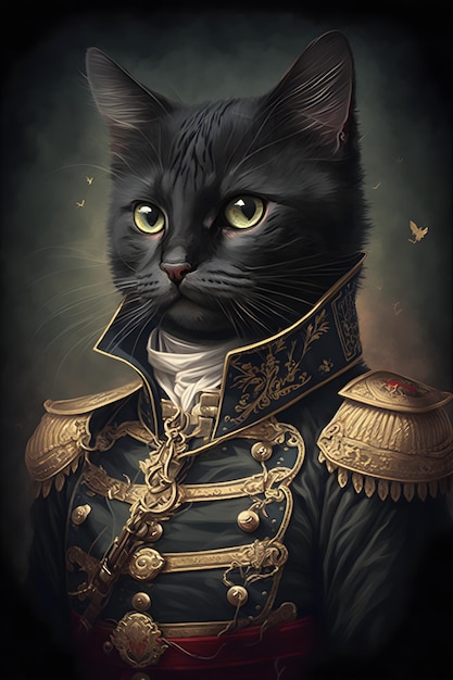 Se muestra un gato con uniforme militar.