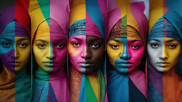 Foto se muestra un grupo de mujeres con rostros de diferentes colores