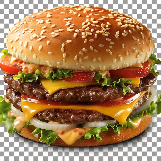 Foto se muestra una hamburguesa con queso y tomates