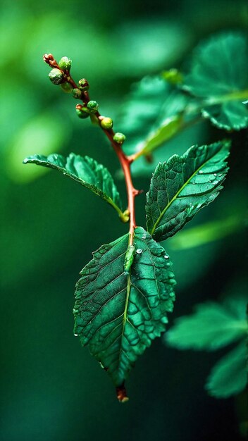 se muestra una hoja verde con bayas