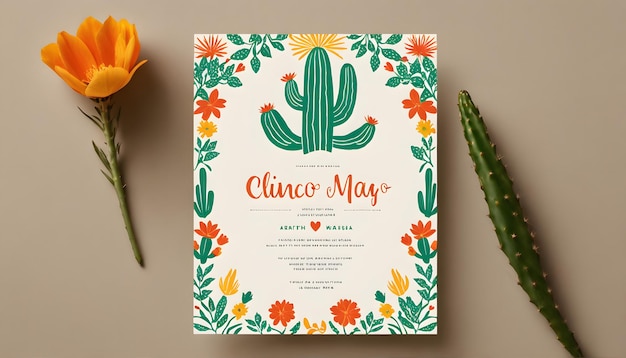 Foto se muestra una invitación con tema de cactus para el cactus