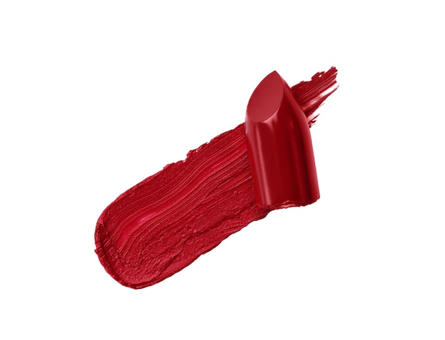 Muestra de lápiz labial rojo aislada sobre fondo blanco Trazo de pincel de lápiz labial para el diseño