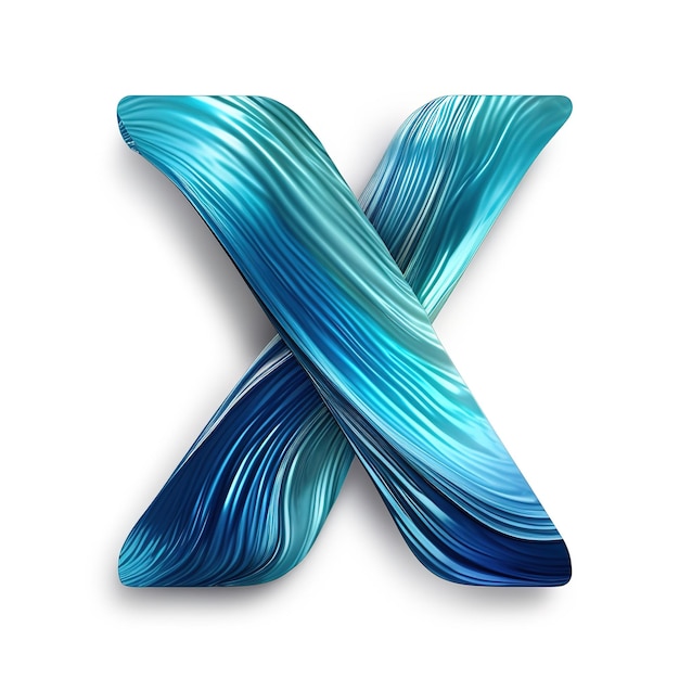 se muestra una letra en forma de x azul y plateada sobre un fondo blanco.