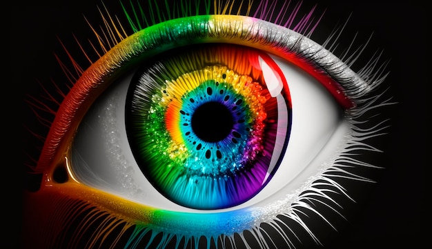 Se muestra un ojo con los colores del arcoíris y la palabra arcoíris.