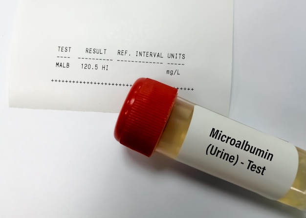 Muestra de orina para prueba de microalbúmina en orina para enfermedad renal crónica o ERC