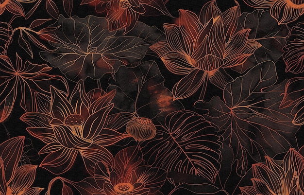 se muestra un patrón floral con flores de naranja