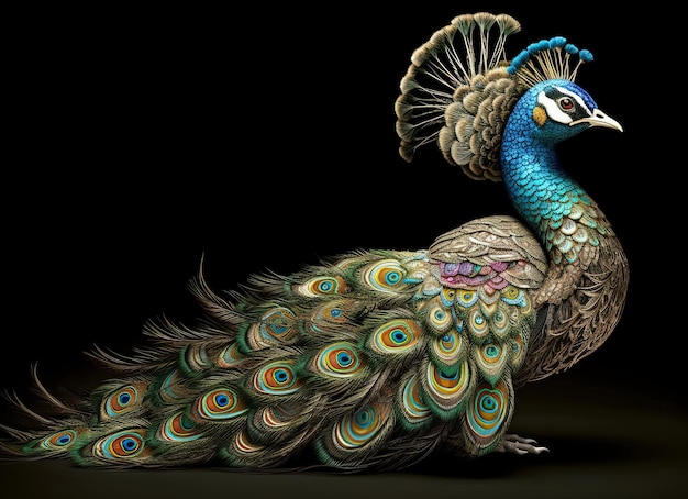 Se muestra un pavo real con una cola azul y verde.