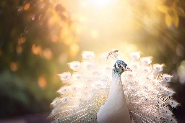 Se muestra un pavo real con un fondo borroso.