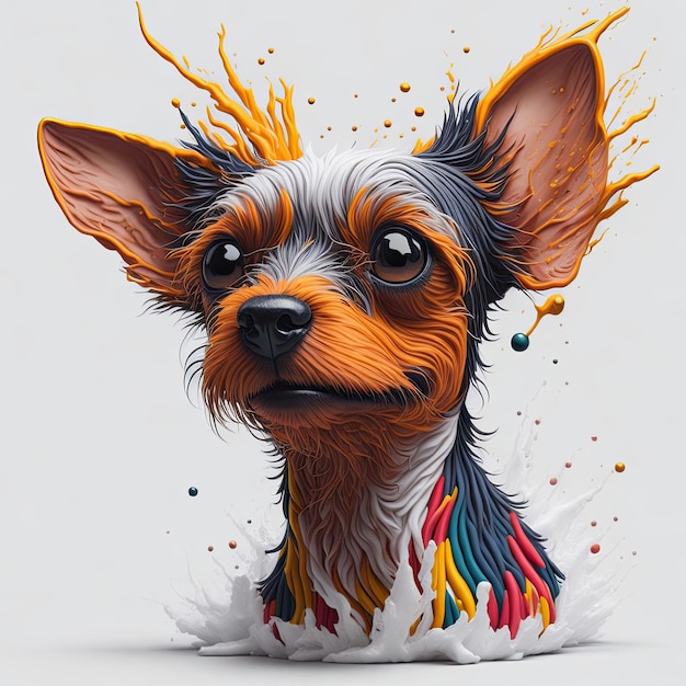 Se muestra un perro con una cabeza colorida con las palabras "perro" en el frente.