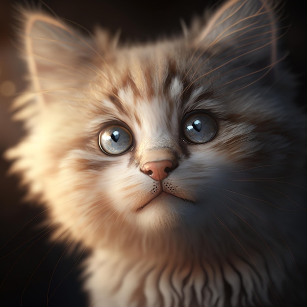 Se muestra una pintura de un gato con ojos azules.