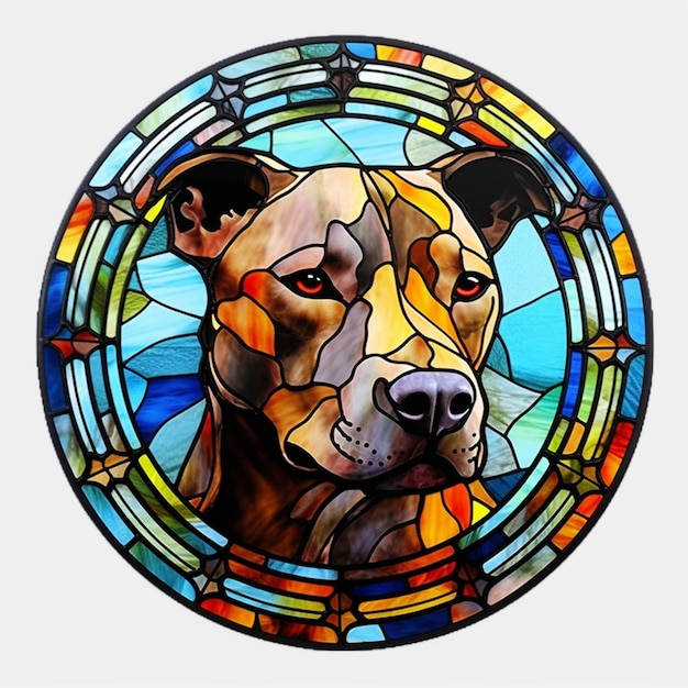 Se muestra una pintura de vidrieras de la cara de un perro.