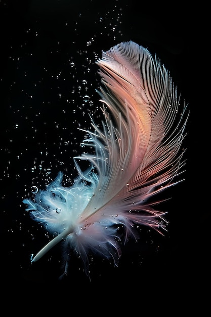 se muestra una pluma con colores azul y rosa