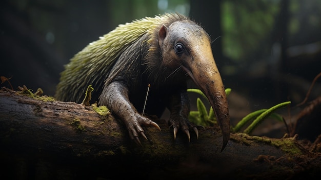 Se muestra un puercoespín en un bosque verde.