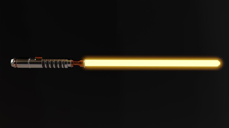 Foto se muestra un sable de luz amarillo en el medio de la imagen